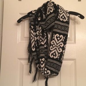 Black and white infinity scarf with fringe